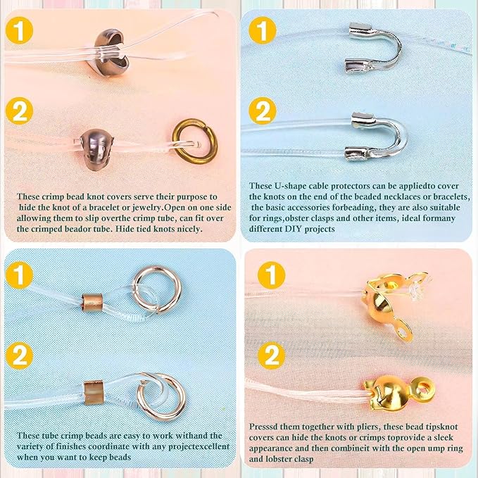 Acejoz 2160 Pieces Crimp Beads Kit for Jewelry Making, Knot Covers, Crimp Bead Covers, Crimp Tubes, Jump Rings and Wire Guardians with Crimping Pliers, Elastic String for Bracelets Necklaces Making
