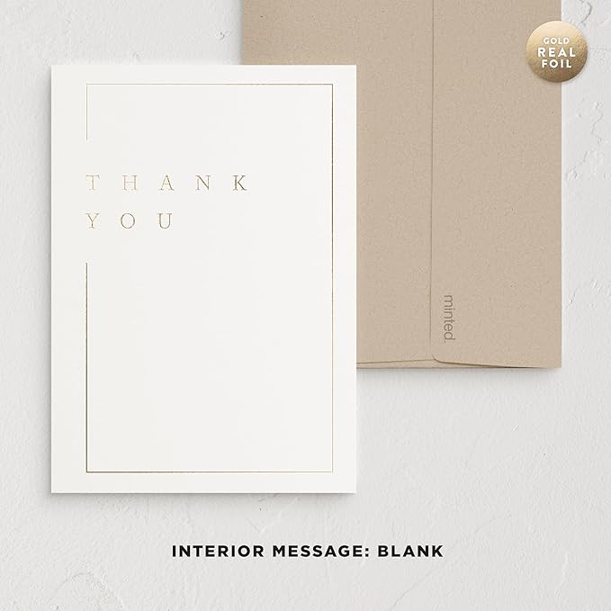 Minted Elegant Thank You Greeting Cards Pack, Set of 5, Thank You Notes Variety Pack, Folded Thank You Cards With Envelopes, Blank Inside for Personal Messages, Designed by Independent Artists