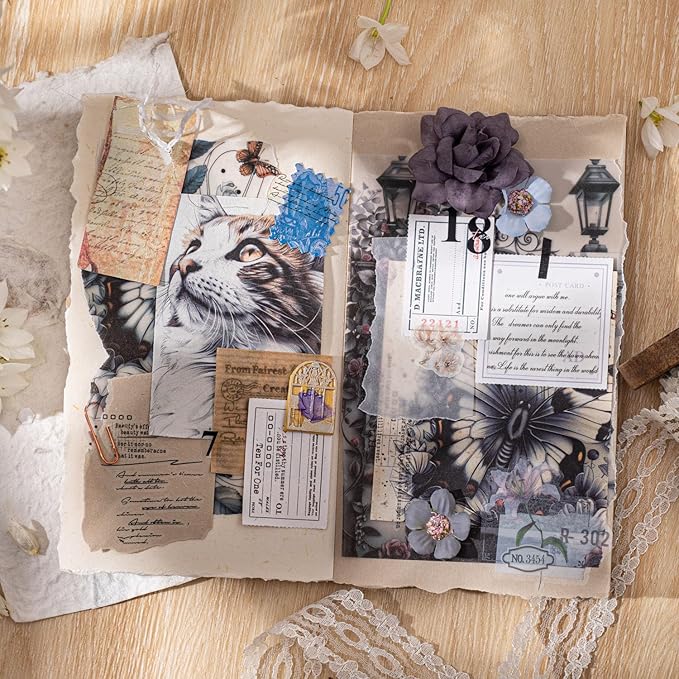 120Pcs Vintage Scrapbook Paper, Lightweight & Sulphate Ephemera Pack for Journaling, Junk Journals, Scrapbooking Supplies, Craft Kit with Glue Tape