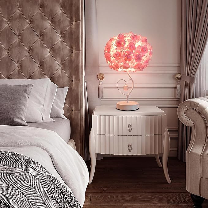 Pink Rose Flower Lamp Romantic Bedside lamp Princess Table Flower Lamp for Nightstand Desk Light for Bedroom Women Girl Dating Christmas Gift Party Wedding Decor Living Room Office