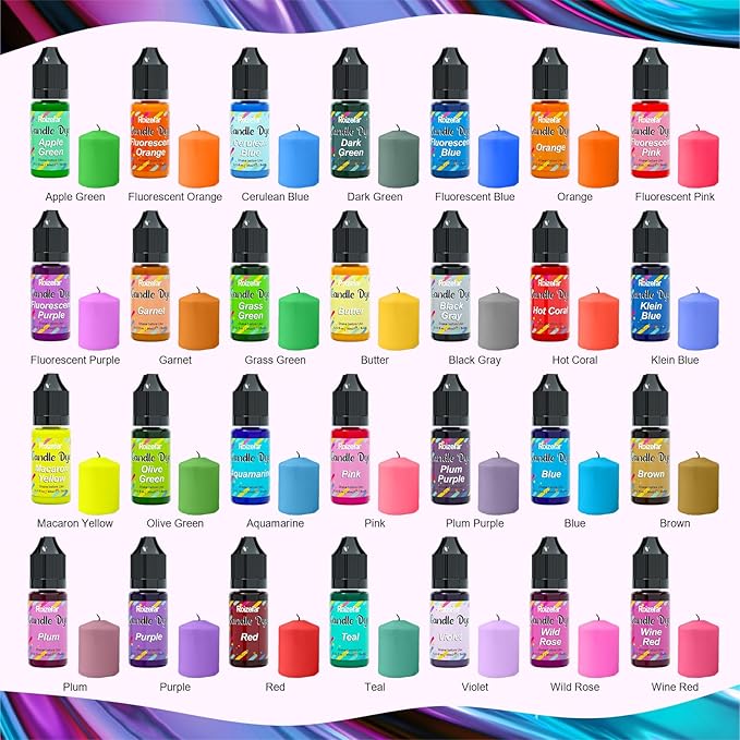 Roizefar Candle Dye - 28 Colors Wax Melt Dye for Candles Making, Oil-Based Dye for Wax, Highly Concentrate Liquid Candle Color Dyes