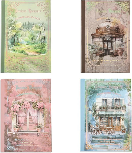 4 Book for Garden Landscape Scrapbooking Stickers Pre-Cut 300 washi Stickers 300 PET Sticker Books for journaling Scrapbook Supplies Transparent Sticker for journaling