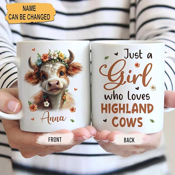 Hyturtle Personalized Highland Cow Mug - Custom Coffee Cup for Animal Lovers - Ceramic 11oz-15oz