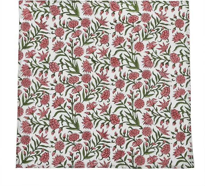 CPC Cloth Napkins 100% Cotton Set of 4 Reusable Napkins, Indian Block Print Toile Floral Dinner Napkin, Fall Thanksgiving Christmas Holiday Party Gift - Soft Absorbent Napkin, 18"x18" Red Garnet