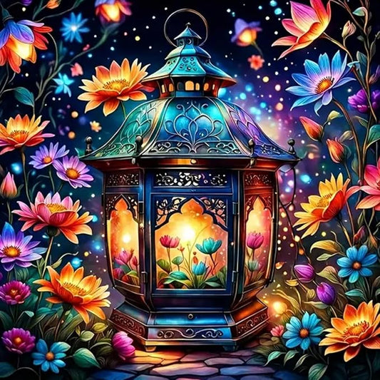 CHWGLFGG 5D Diamond Art Kits for Adults Beginners, Flowers Lantern Diamond Painting Kits, DIY Full Round Drill Paint by Diamonds Dot Gem Art for Adults, Home Wall Decor 13.7X 13.7 Inch