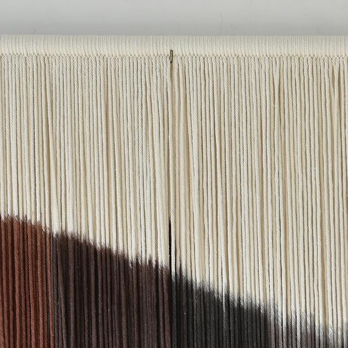 Jakalin Large Macrame Wall Hanging Handmade Geometric Dip Dyed Brown Boho Fiber Wall Decor for Living Room Fiber Yarn Wall Art