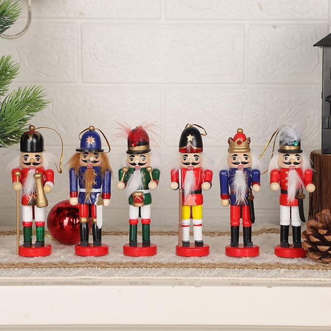 Joliyoou Wooden Christmas Nutcracker, 12 Pcs Mini Soldier Figurines 5.1 inch Nutcracker Ornaments for Xmas Gifts