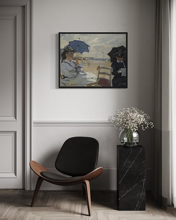 The Beach at Trouville Claude Monet Wall Art Print Poster, Impressionist Painting Wall Art Wall Decor, for Bedroom and Living room Bathroom Decor 115 (The Beach at Trouville, 11 x 14 inches, Black Frame)