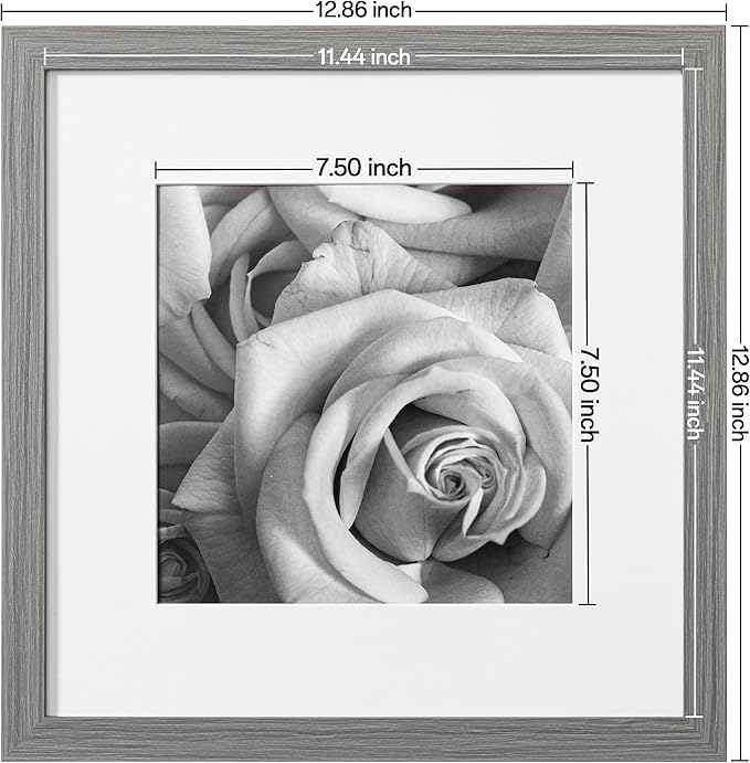 eletecpro 12x12 Picture Frames Set of 9 with Mat for 8x8 Photos or without Mat for 12x12, Square Gallery Wall Decor Collage for Picture Display, Washing Grey Frame Set for Wall Hanging