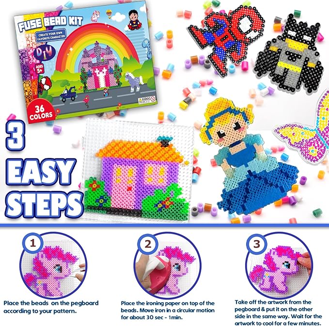 FUNZBO 11000 5mm Fuse Beads Kit - 36 Colors | 66 Patterns, Christmas Arts and Crafts for Kids, Teens and Adults, Toys Crafts for Room Decorations, Christmas Gifts for Girls, Boys and Kids Age 5+