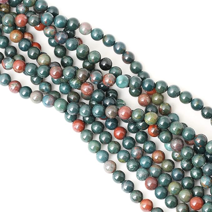 45PCS 8mm Natural Indian Bloodstone Round Loose Beads for Jewelry Making DIY Bracelet Necklace Materials 1 Strand 15"