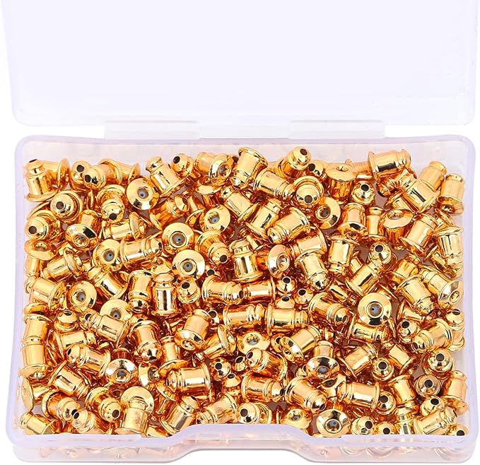 18K Gold Plated Bullet Earring Backstops 5x5mm 200pcs for Replacement DIY Jewelry Making Findings