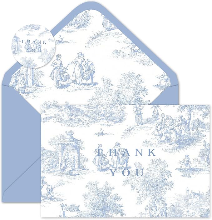 Whaline 24 Pcs Blue Chinoiserie Thank You Cards Greeting Cards with Envelopes Stickers Blue White Vintage Blank Note Card for Wedding Bridal Baby Shower Birthday Party, 4 x 6 Inch