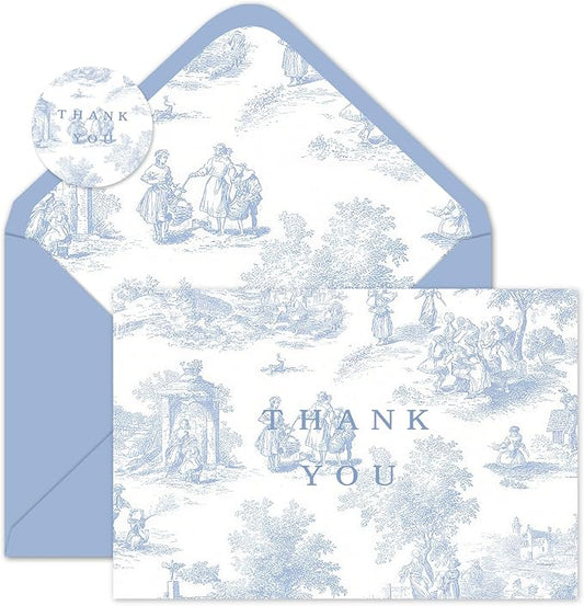 Whaline 24 Pcs Blue Chinoiserie Thank You Cards Greeting Cards with Envelopes Stickers Blue White Vintage Blank Note Card for Wedding Bridal Baby Shower Birthday Party, 4 x 6 Inch