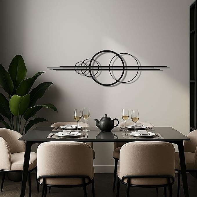 Modern Geometric Metal Wall Art – Abstract Circle Sculpture, Minimalist Wall Decor for Living Room, Bedroom, Office – 3D Metal Design, Large Contemporary Wall Hanging – Modern Home Decor – Great Gift Idea, Christmas Gift (30"x9")
