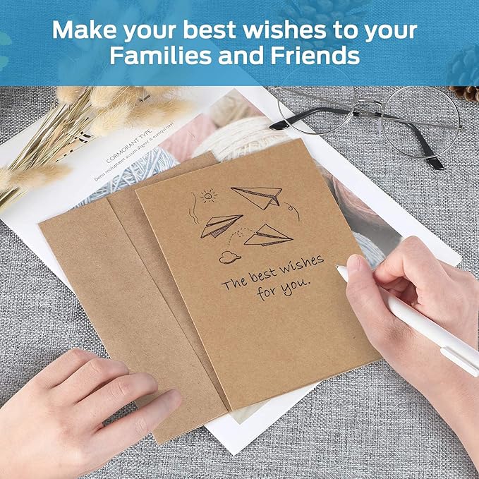 Ohuhu Blank Brown Kraft Cards and Envelopes 100 Pack - 4" x 6" Folded Cardstock Paper and A4 Envelopes for DIY Greeting Cards Wedding Birthday Invitations Baby Shower Thank You Notes and More