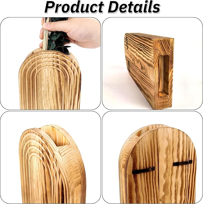 Set of 2 Wooden Vases with Pampas Grass and Eucalyptus – Boho Decor for Living Room, Modern Farmhouse Entryway or Bathroom, Rustic Art for Home Decoration