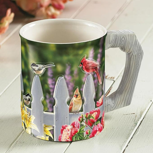 Wild Wings Sculpted Mug (Picket Fence-Songbirds)