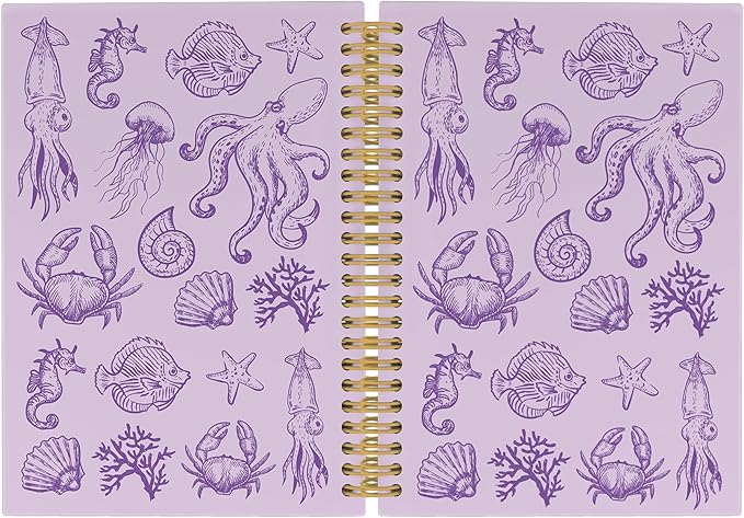 Purple Journal Notebook - Green Ocean Sea Life Coastal Themed Aesthetic Notebooks College Ruled for Office School Classroom, Gifts for Women Girls Kids, Hardcover Spiral Notebook 5.5"x8.3"