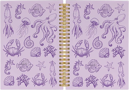 Purple Journal Notebook - Green Ocean Sea Life Coastal Themed Aesthetic Notebooks College Ruled for Office School Classroom, Gifts for Women Girls Kids, Hardcover Spiral Notebook 5.5"x8.3"