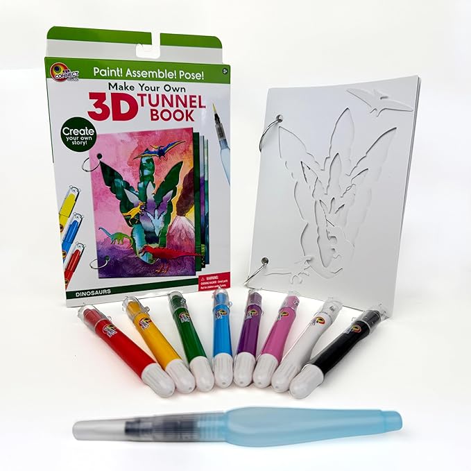 EyeConnect Crafts DIY Medium 3D Tunnel Book - Dinosaurs | Creative Pop-in STEAM Craft Set for Kids & Teens | Build Paint & Customize with Mini Characters | Fun Pop-Up Art Activity Kit