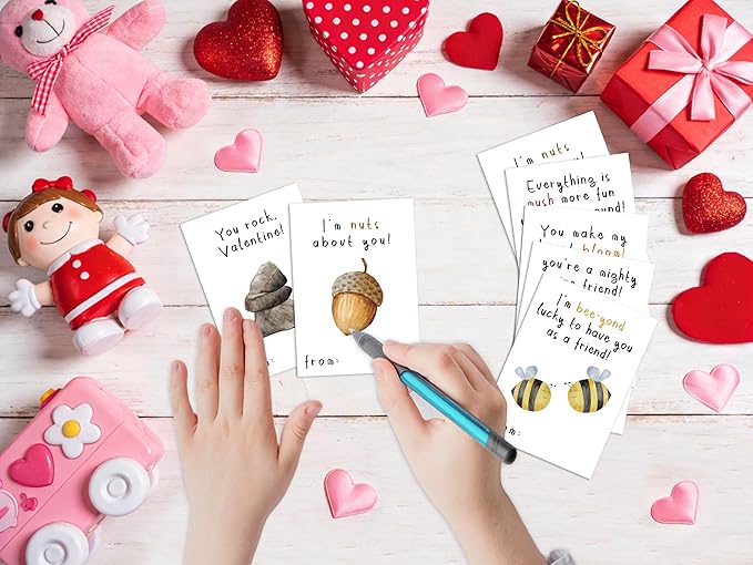 Nature Valentine's Day Cards, Nature Pun Cards, 8 Designs, 40 Pack Valentine's Classroom School Exchange Cards for Girls Boys Party Favors