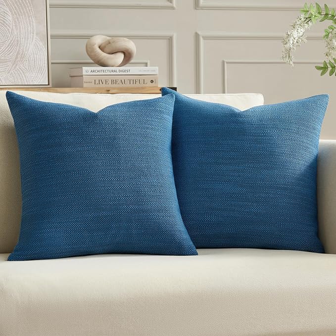 Meekio Set of 2 Linen Look Deep Blue Pillow Covers 20x20, Decorative Throw Pillow Covers for Couch, Sofa, Bed & Living Room Decor