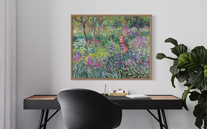 The Artist’s Garden Claude Monet Wall Art Print Poster, Impressionist Painting Wall Art Wall Decor, for Bedroom and Living room Bathroom Decor 115 (The Artist’s Garden, 16 x 20 inches, Wood Frame)