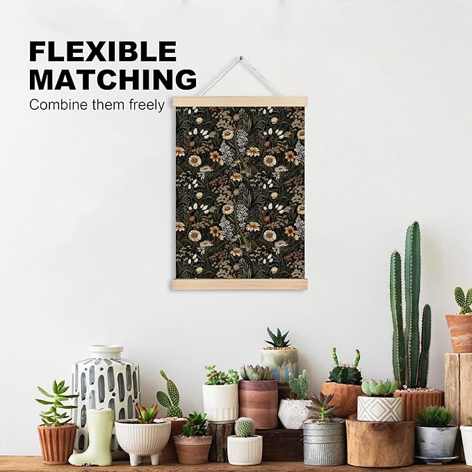 MVLJG Moody Vintage Floral Wall Art Poster, Dark Cottagecore Decor, Dark Academia Botanical Wildflower Canvas Prints Hanging Wall Decor for Home Bedroom Living Room, 12x16 Inches