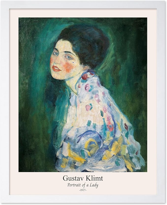 Poster Master Vintage Gustav Klimt Poster - Retro Portrait of a Lady Print - Expressionism Art - Woman Art - Classic Painting - Aesthetic Art - Living Room or Office Decor - 16x20 White Framed