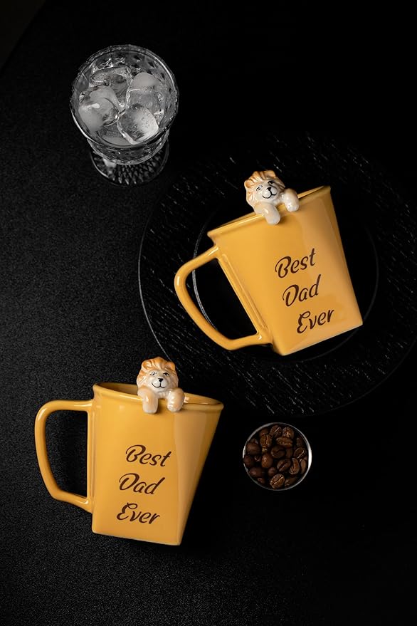 DIHOclub Father's Day Ceramic Coffee Mug with Lion Sculpture Best Dad Ever Gift, Handcrafted Lion King Mug for Dad, Unique Dad Gifts for Birthday, Christmas(12oz)