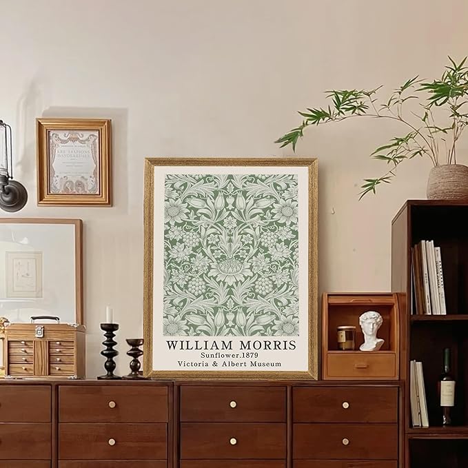 SYWENNOI 3 Pieces Wood Frames Vintage Floral Canvas Wall Art, William Morris Textured Art Wall Decor, Sweet Briar Sunflower Golden Lily Botanical Designs Prints for Living Room Bedroom Offices 12x16