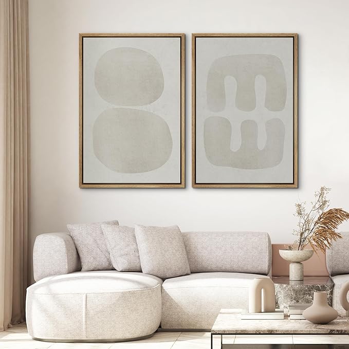 SIGNWIN Framed Canvas Print Wall Art Set Dark Black Color Field Landscape Abstract Shapes Cozy Neutral Modern Art Minimalism Decorative Nordic for Living Room, Bedroom, Office - 16"x24"x2 Natural