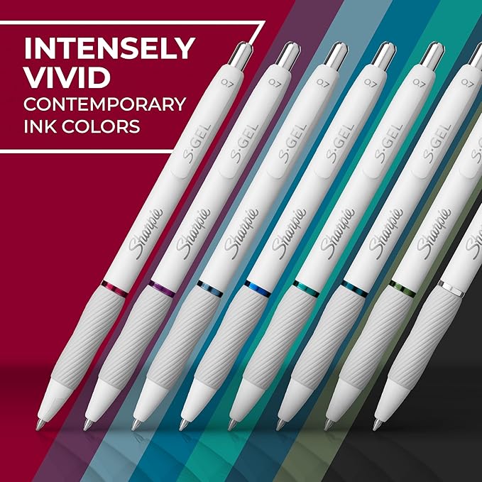 Sharpie S-Gel | Gel Pens for Writing | Medium Point (0.7mm) | Assorted Ink Colours | White Pearl Barrels | 8 Count