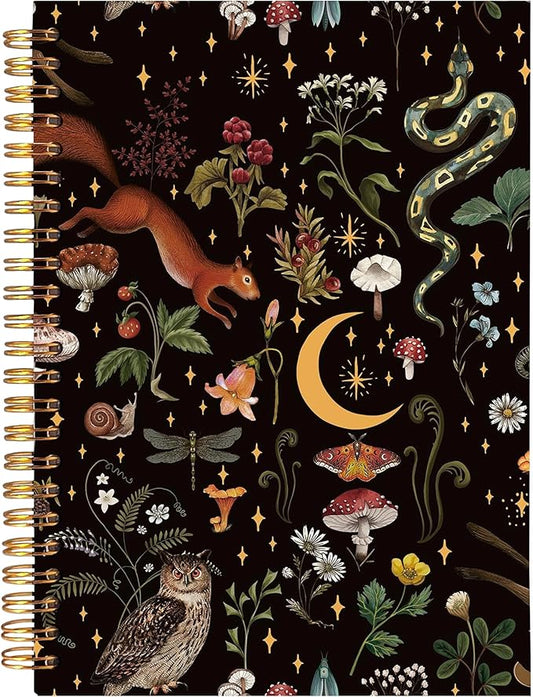 BearCake Whimsical Dark Academia Notebook, Mushroom Notebook, Celestial Moon Witch Notebook, Witchy Gifts for Women, Mushroom Lovers Gifts, Witch Stuff, Hardcover Spiral Notebook 5.5x8.3