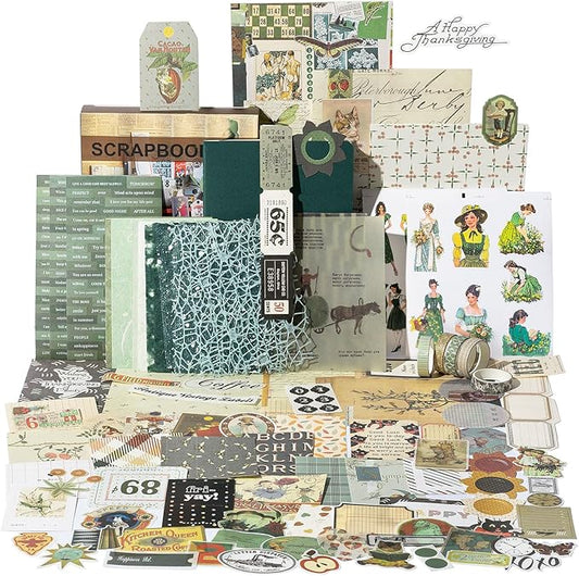 YagCu Vintage Aesthetic Scrapbook Kit, Scrapbooking and Journaling Supplies for Beginner, Junk Journal Materials, Bullet Journals Stationery, Planner DIY Arts Craft Collage, Women Adults