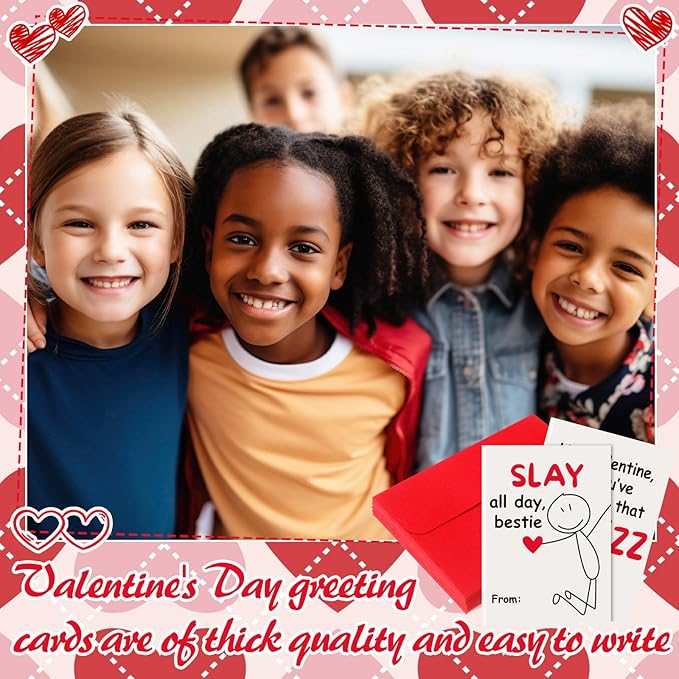 Yinder 24 Set Mini Valentines Day Cards with Envelopes Funny Slang Themed Teen Tween School Valentines Funny Valentine's Day Card Set Gift for Student Classroom School Home Friends