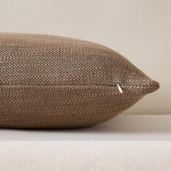 Meekio Set of 2 Linen Look Chocolate Brown Pillow Covers 20x20, Decorative Throw Pillow Covers for Couch, Sofa, Bed & Living Room Decor