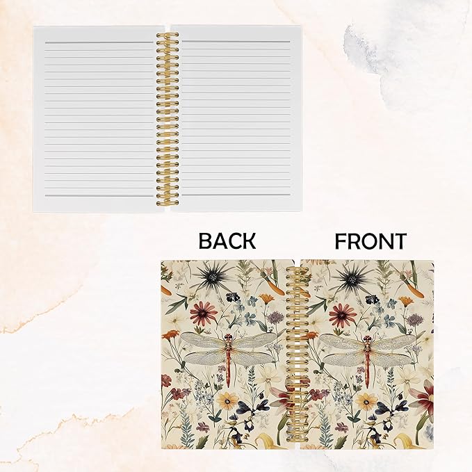 Vintage Dragonfly Journal Notebook, Summer Floral Notebooks College Ruled for Work School, Gifts for Girls Women Dragonfly Lovers, Office Supplies, Hardcover Spiral Notebook 5.5"x8.3"