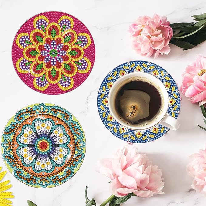 AzsVbvs 8 Pieces Diamond Painting Coasters Kit with Holder, Diamond Art Coasters, DIY Art Crafts Projects, Diamond Dot Kits for Adults and Beginners (Mandala)