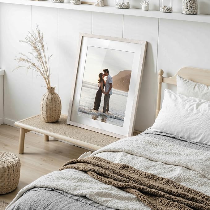20x24 Picture Frame with Mat for 16x20 Set of 3, Rustic White Wood Grain 20x24 Frame for Wall Mounting (3 Pack, White)