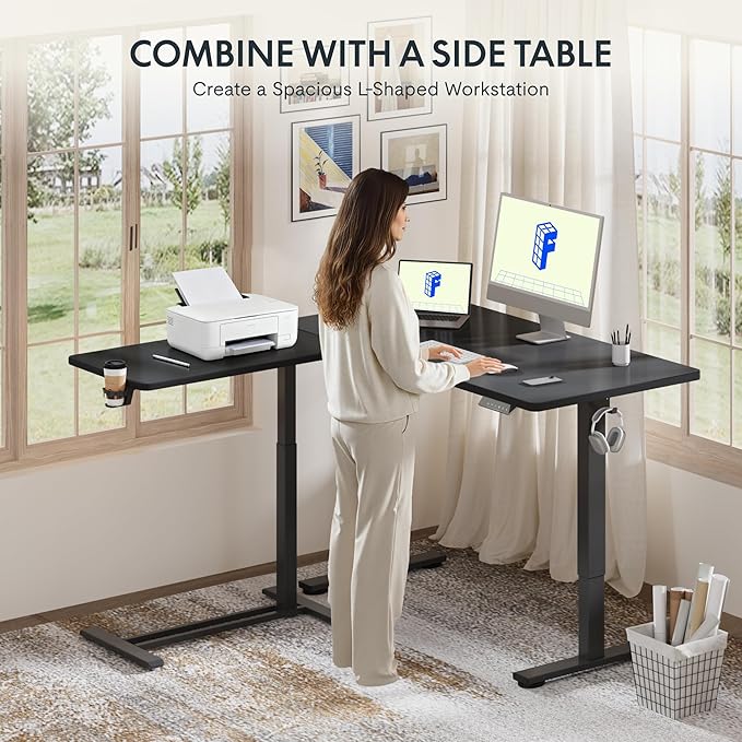 FLEXISPOT Mobile Standing Desk with Wheels Pneumatic Laptop Desk Rolling Computer Cart Movable Height Adjustable Small Sit Stand Desk Computer Workstations Home Use（27.6" W x 15.7" D, Black