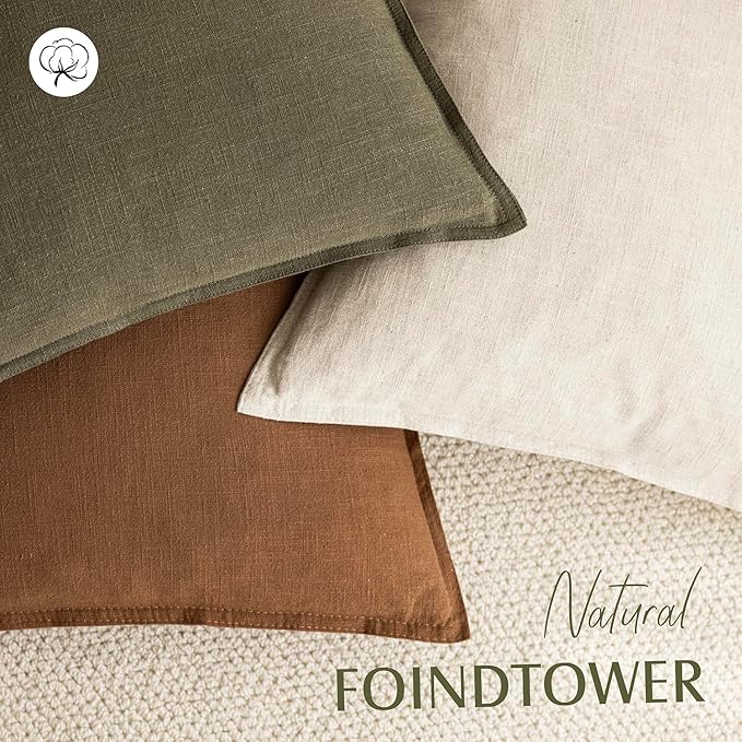 Foindtower Pack of 2, Decorative Linen Soild Throw Pillow Covers Soft Accent Cushion Case Boho Farmhouse Pillowcase for Chair Couch Sofa Bedroom Living Room Home Decor 20 x 20 Inch Orange Brown