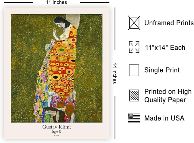Poster Master Vintage Gustav Klimt Poster - Retro Hope II Print - Art Nouveau - Abstract Art - Symbolism Art - Aesthetic Art - Classic Painting - Colorful Living Room Decor - 11x14 UNFRAMED Wall Art