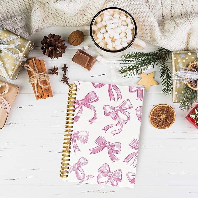 Trendy Coquette Pink Bow Jonrnaling Notebooks, Aesthetic Spiral Notebook for Girls, Preppy Pink Journal Notebook, Pink Office Supplies, Hardcover Spiral Notebooks College Ruled 5.5 x 8.3