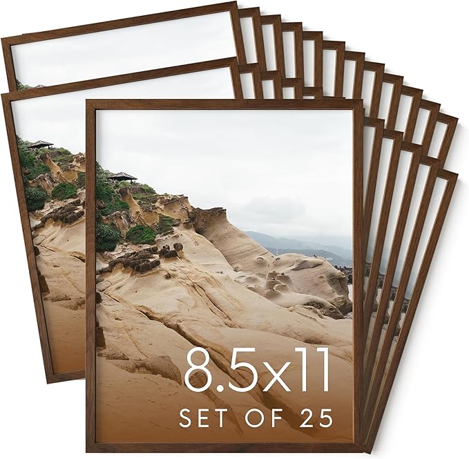 HAUS AND HUES 8.5x11 Walnut Oak Wood Picture Frames Set of 25 - Premium Bulk Picture Frames 8.5x11 Bundle - Elegant Gallery Wall Frame Set for Posters, Art Display