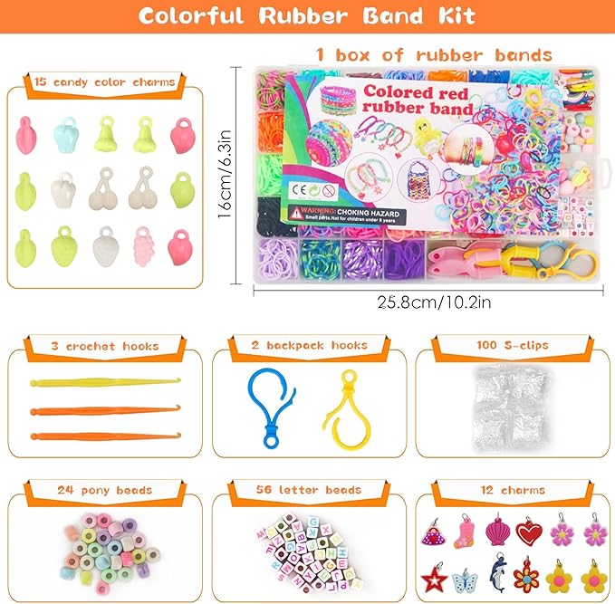 3000+ Rubber Band Bracelet Kit, Colorful Loom Bracelet Making Kit with Storage Box, DIY Art Craft Set with Charms Beads for Beginners Birthday Party Christmas Gift