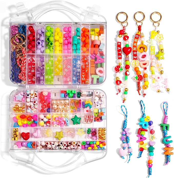 DIY Bag Charm Making Kit Bead Keychain Making Kit Letter Beads for Christmas Party, Family Activity Art Craft Bag Charm for Jewelry Making Supplies Personalized Alphabet A-Z Beads DIY Crafts