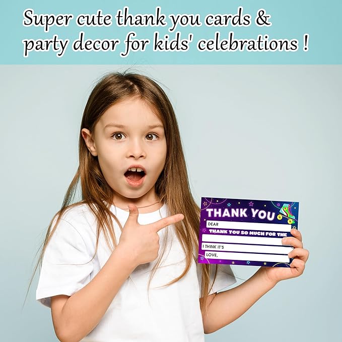 Roller Skating Kids Thank You Cards, Ice SkatingThank You Card For Neon Glow Birthday Party, Kids Birthday Cards Fill In The Blank, 20 Pack Greeting Cards With Envelopes For Boys Girls, 006