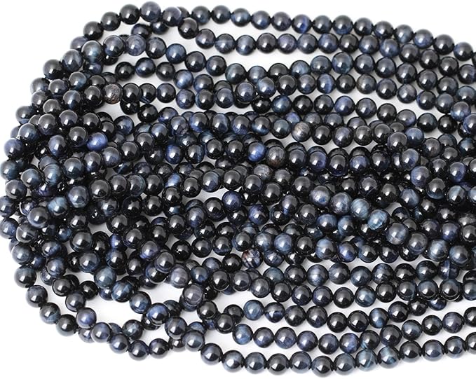 60PCS 6mm Natural Blue Tiger Eye Gemstone Round Loose Beads for Jewelry Making DIY Findings 1 Strand 15"